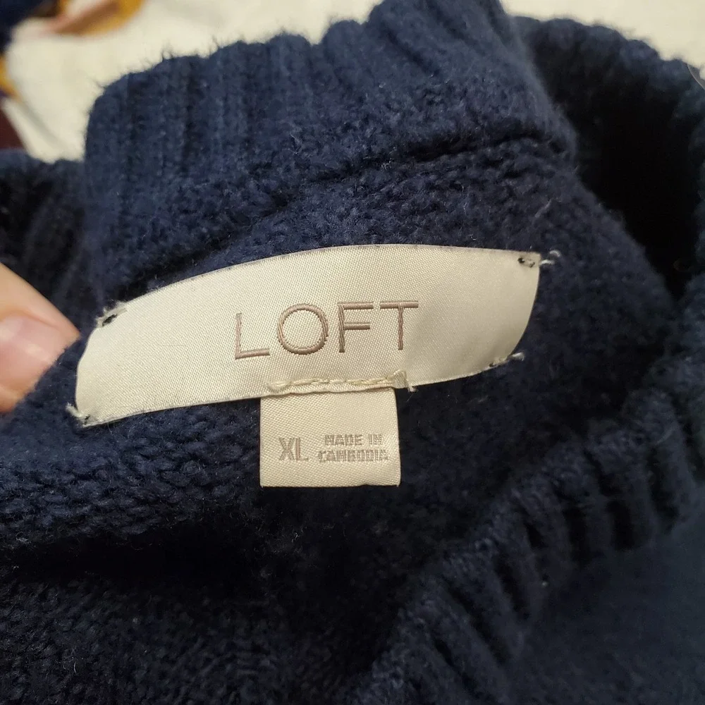Loft Navy Blue Knit Sweater Women XL Casual Cozy Capsule Classic Basic‎ Simple - Picture 6 of 7